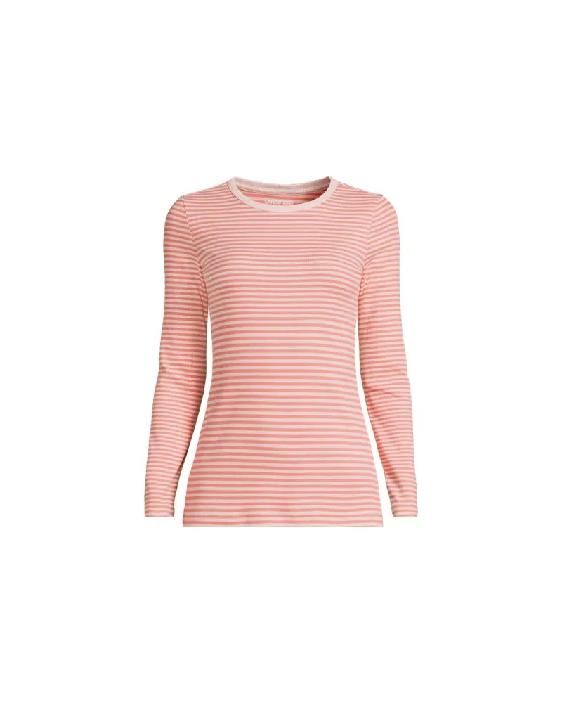 Lands' End Langarmshirt aus mikrofeinem Baumwollripp, Damen, Größe plus, Pink, Baumwolle/Elasthan, by Pink