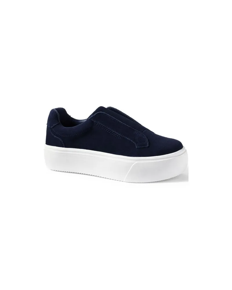 Lands' End Plateau-Sneaker aus Veloursleder, Damen, Größe regular, Blau, Rauleder, by Blau