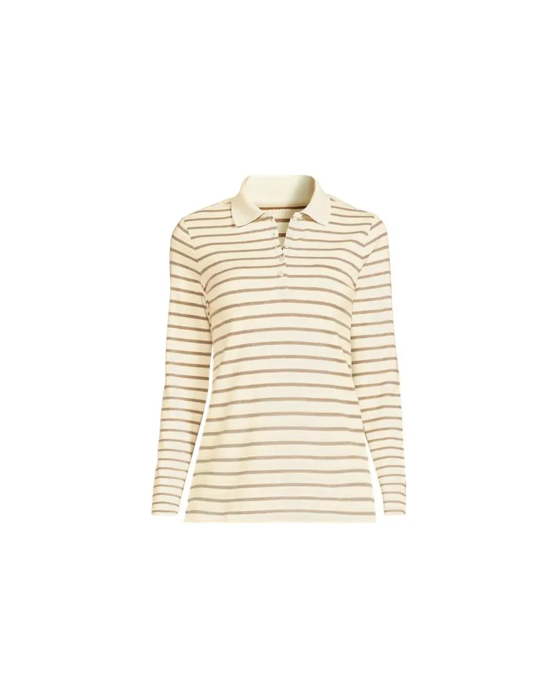 Lands' End Supima-Poloshirt mit langen Ärmeln, Damen, Größe:40-42 regular, Braun, Baumwolle, by Braun