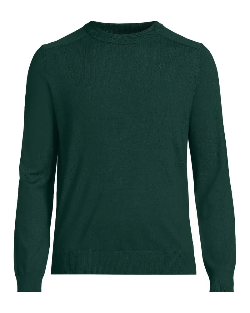 Lands' End Merino-Rundhalspullover, Herren, Größe regular, Grün, Wolle, by Grün