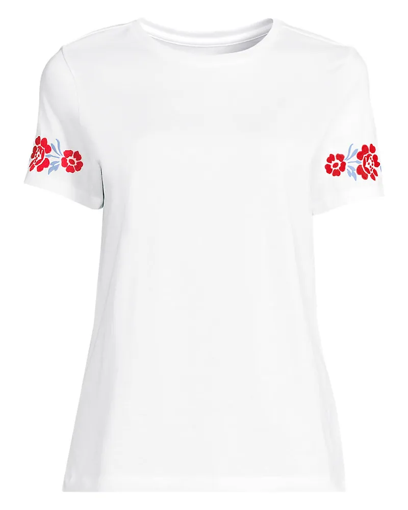Lands' End Supima Rundhalsshirt mit Stickereien, Damen, GrÃ¶ÃŸe plus, WeiÃŸ, Baumwolle, by Weiãÿ