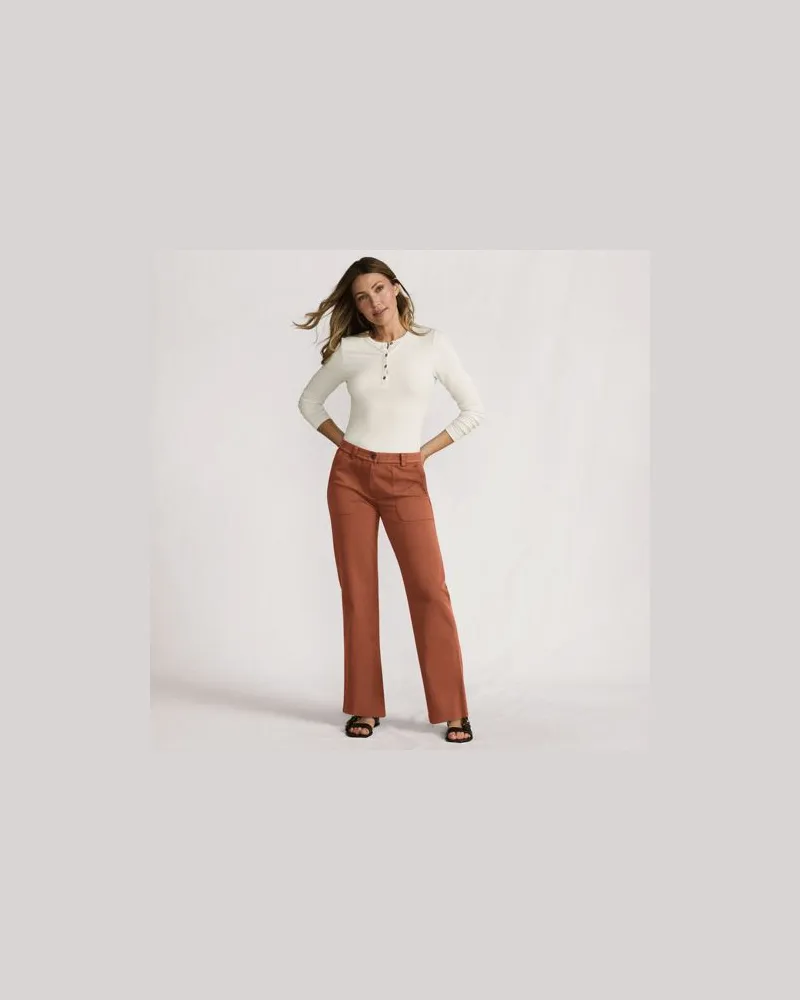 Lands' End Lange Chino-Hose Mid Waist, Damen, Größe petite, Orange, Baumwolle/Lyocell (Viskose)/Baumwoll-Mischung, by Orange