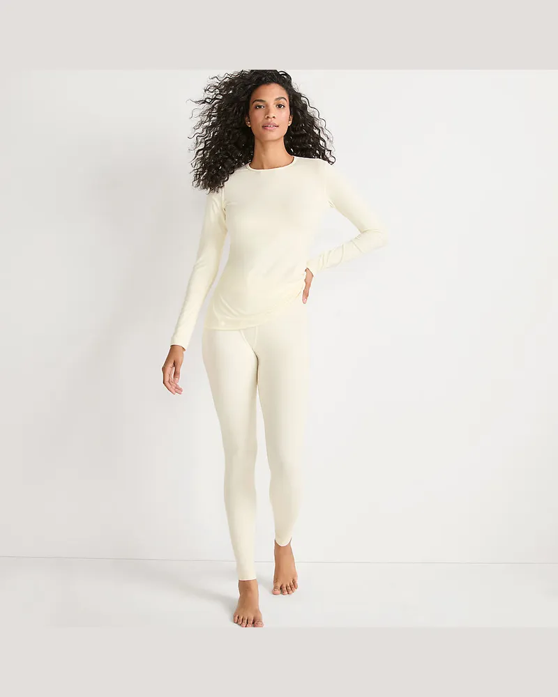 Lands' End Lange Stretch-THERMASKIN-Unterhose, Damen, GrÃ¶ÃŸe petite, WeiÃŸ, Elasthan/Polyester-Mischung, by Weiãÿ