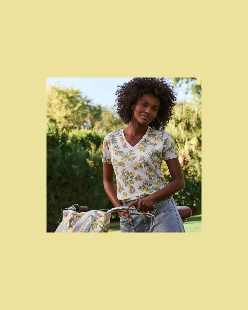 Lands' End Supima Kurzarm-Shirt mit V-Ausschnitt, Damen, Größe plus, Blau, Baumwolle, by Blau