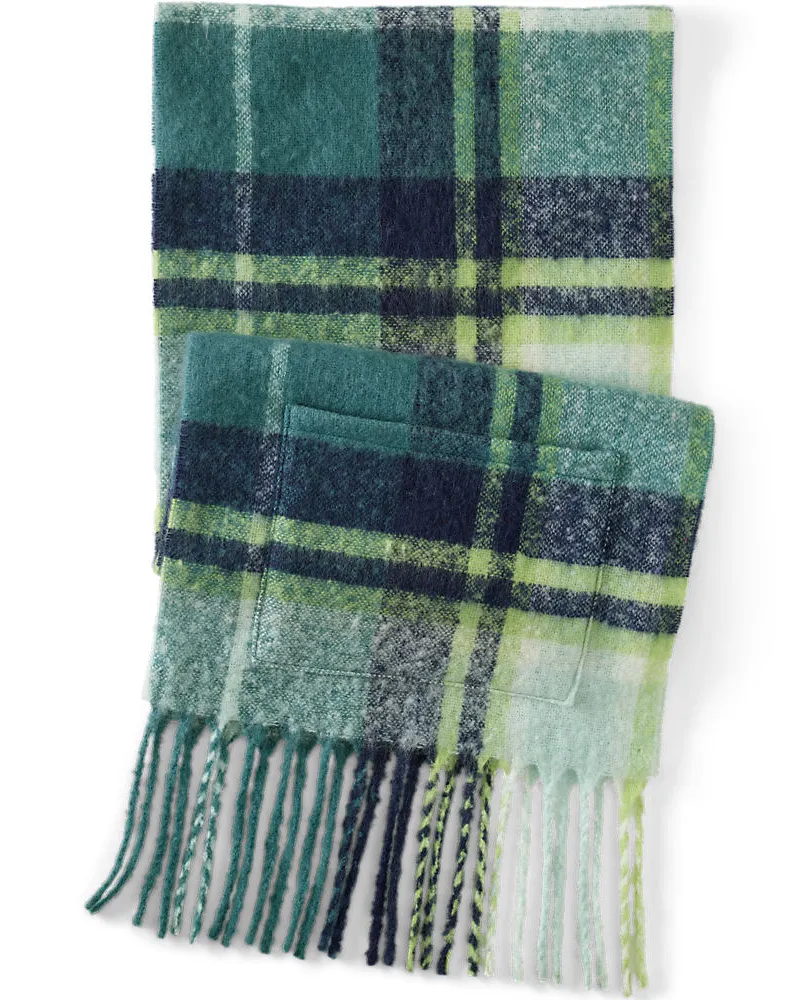 Lands' End Langer flauschiger Schal mit Fransen, Damen, Größe:null regular, Grün, Polyester, by Grün