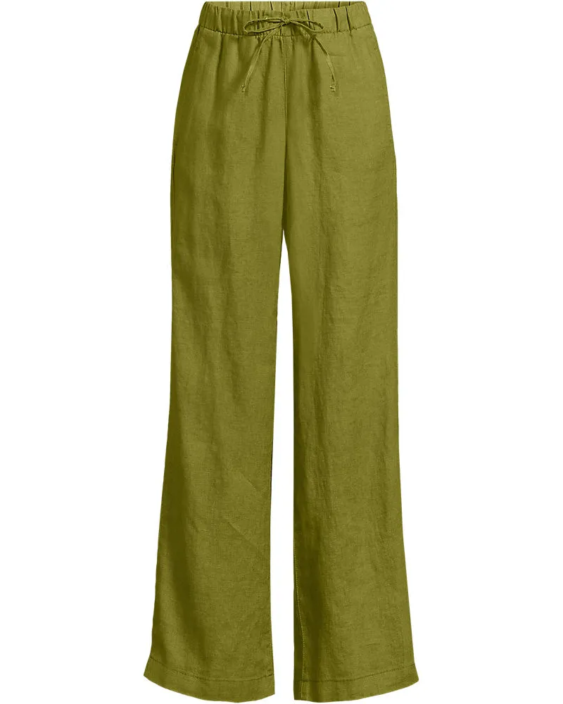 Lands' End Weite Premium Reinleinen-Schlupfhose, Damen, Größe plus, Grün, Leinen, by Grün