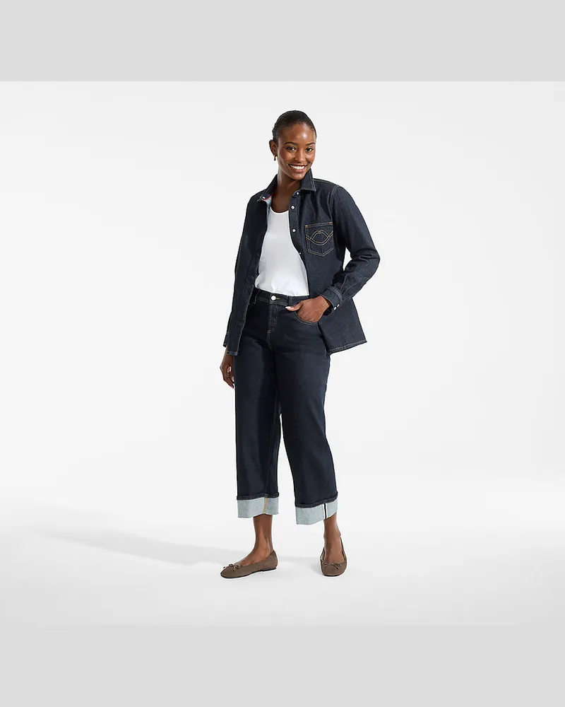 Lands' End x Lulu Guinness Weite Jeans mit Umschlag, Damen, Größe regular, Blau, Baumwolle/Baumwoll-Mischung, by Lands' End Blau