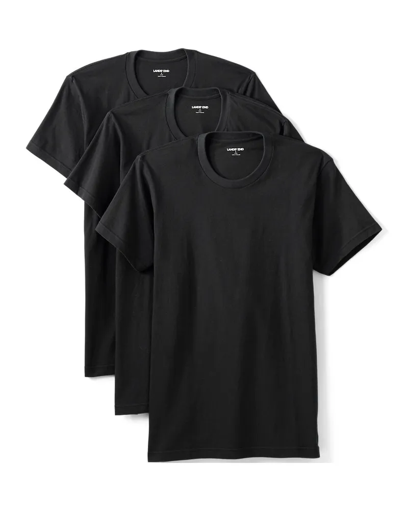 Lands' End Kurzarm-Shirt mit Rundhalsausschnitt (3er-Set), Herren, Größe regular, Schwarz, Baumwolle, by Schwarz
