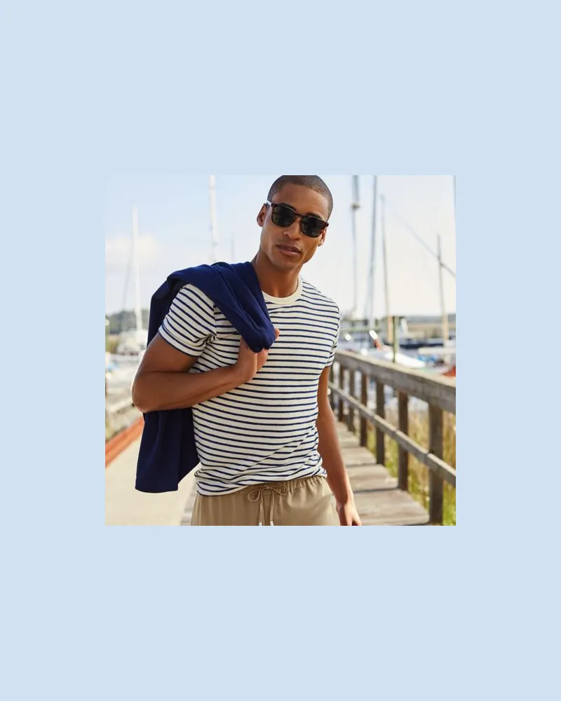 Lands' End Kurzarm-Streifenshirt mit Struktur, Herren, Größe:48-50 regular, Weiß, Viskose/Polyester-Mischung, by Weiß
