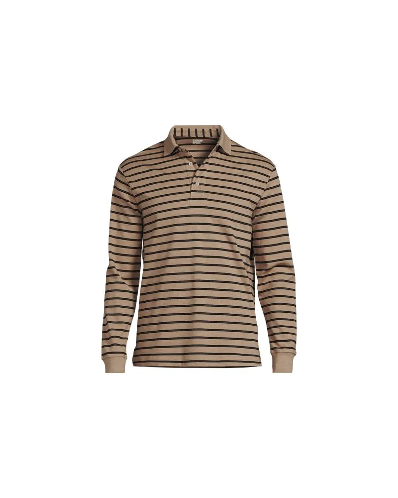 Lands' End Supima Langarm-Polo, Classic Fit, Herren, Größe:52-54 regular, Beige, Baumwolle, by Beige