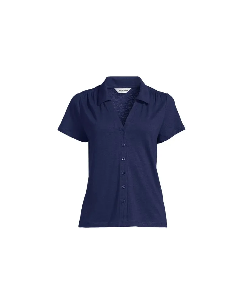 Lands' End Polobluse aus Leinenmix, Damen, Größe:44-46 petite, Blau, Leinen/Baumwolle Modal, by Blau