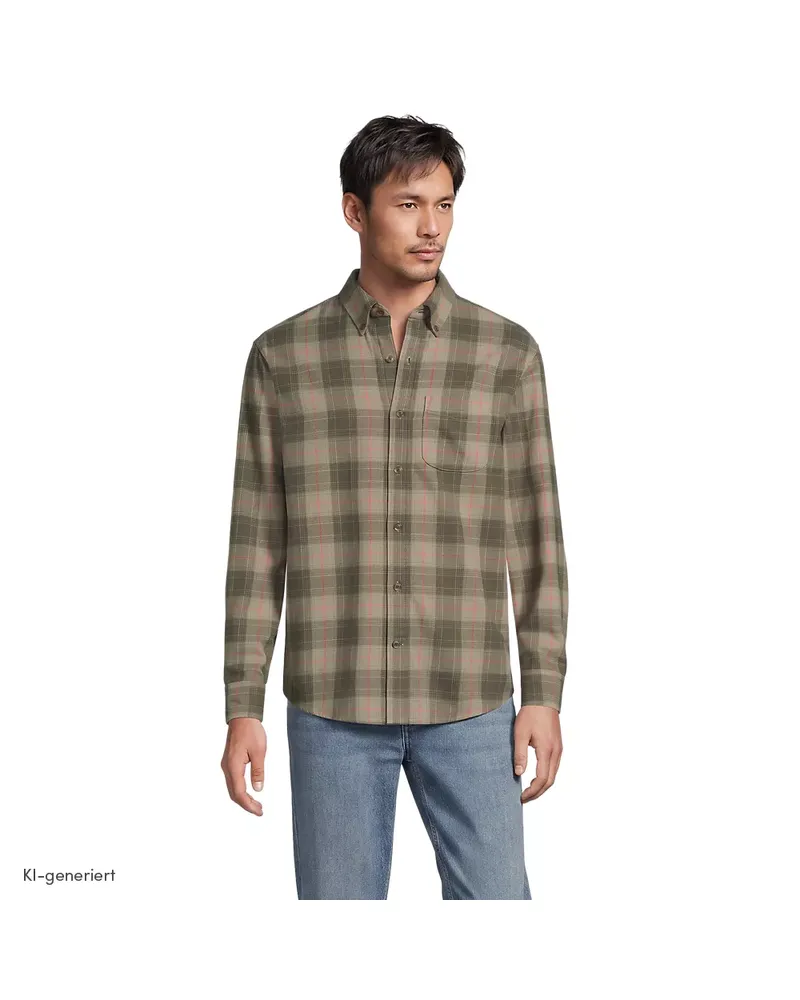 Lands' End Flanellhemd Flagship Classic Fit, Herren, Größe regular, Grün, Baumwolle, by Grün