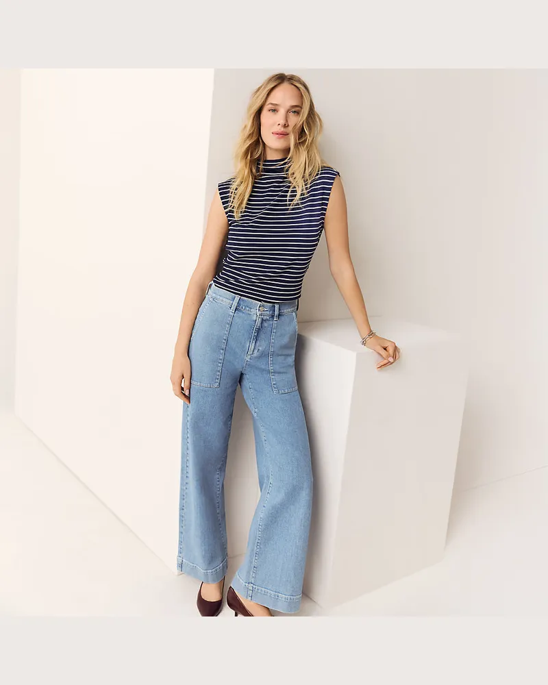 Lands' End Soft Denim Utility-Jeans mit weitem Bein, Damen, Größe regular, Blau, Elasthan/Baumwoll-Mischung, by Blau