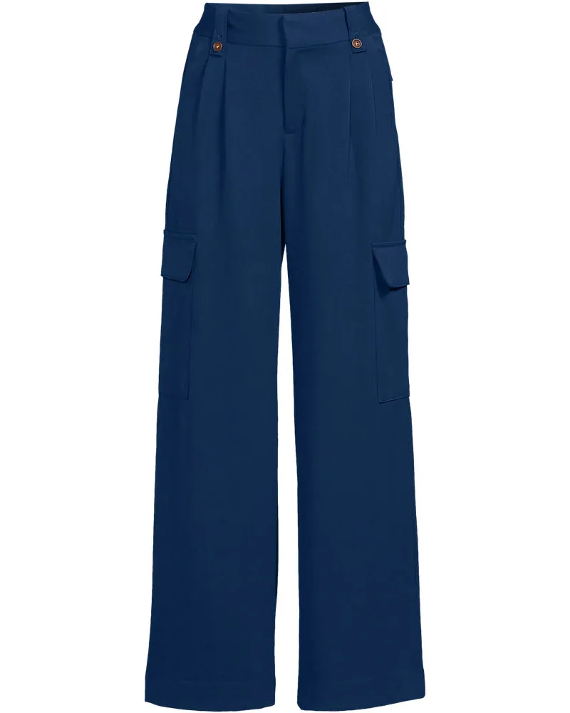 Lands' End Cargo-Bundfaltenhose mit weitem Bein, Damen, Größe regular, Blau, Elasthan/Viskose/Viskose-Mischung, by Blau