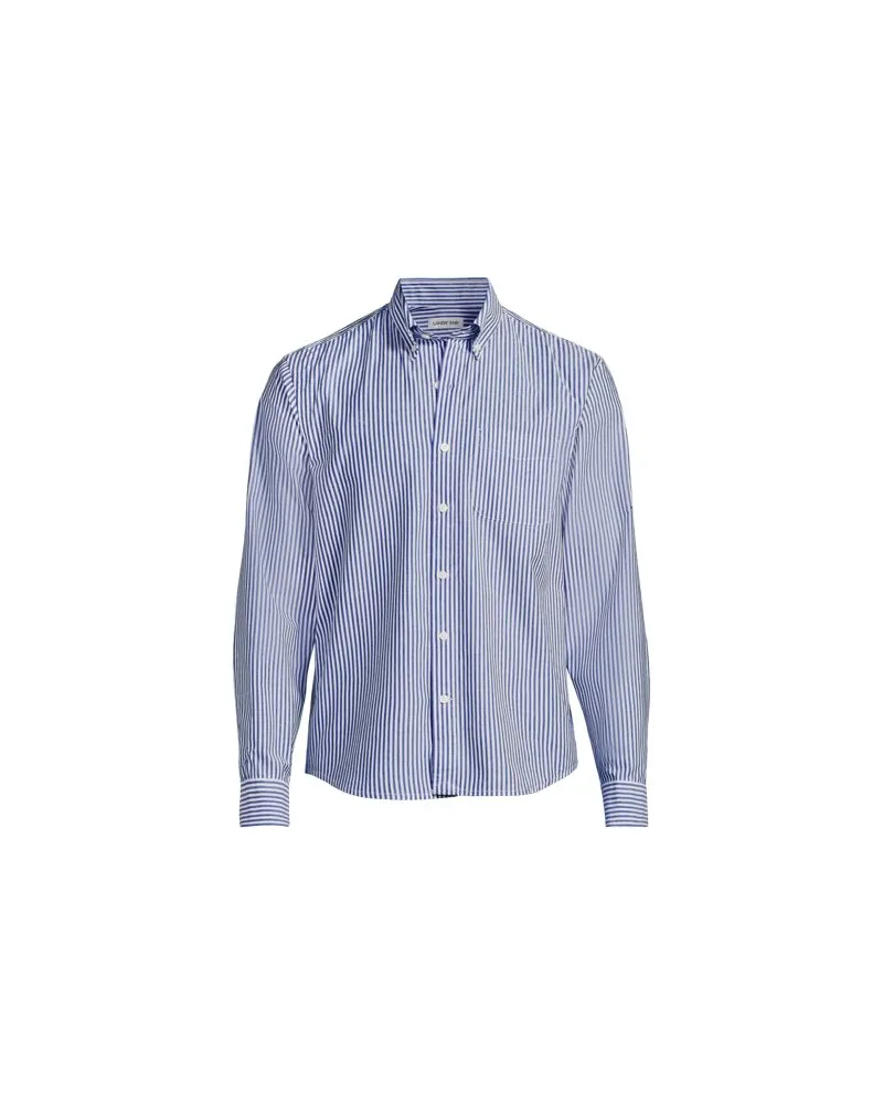 Lands' End Gemustertes Popeline-Hemd mit langen Ärmeln, Herren, Größe:60 regular, Blau, Baumwolle, by Blau
