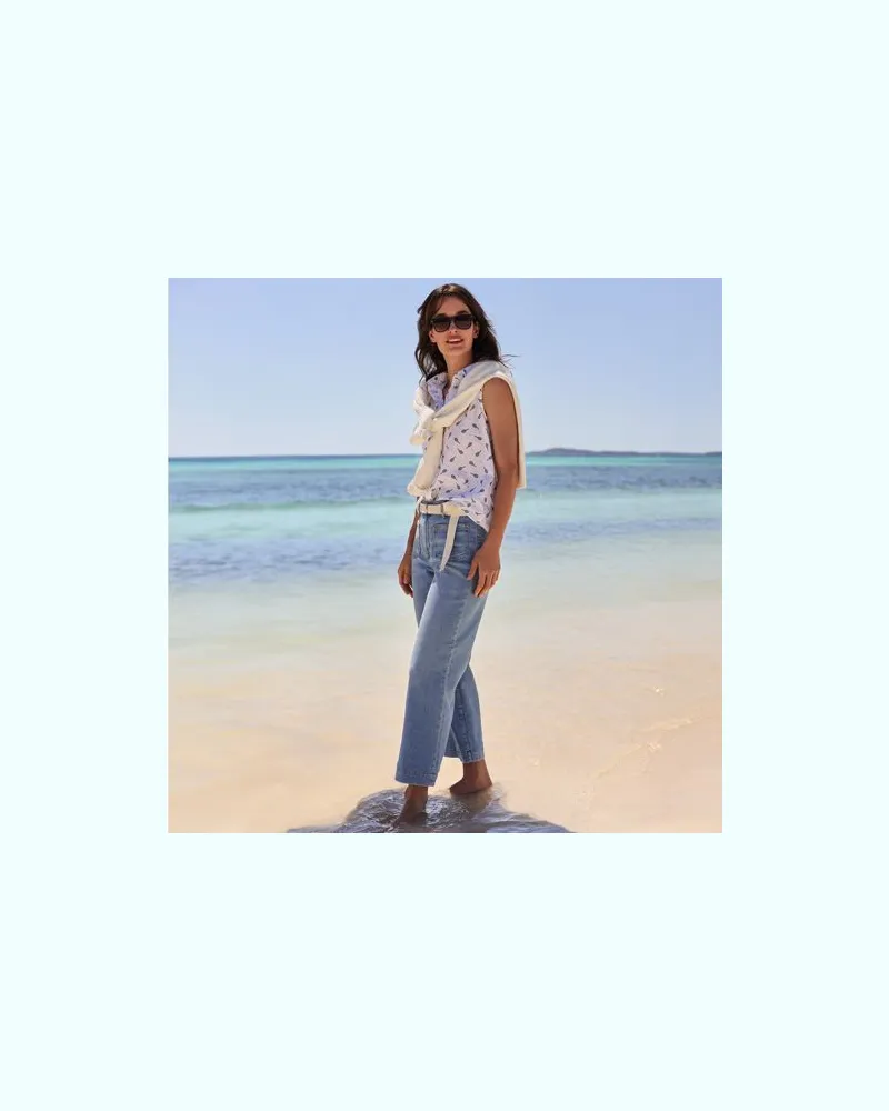 Lands' End Soft Denim 7/8-Hose mit weitem Bein, Damen, Größe:34 petite, Blau, Baumwolle/Elasthan, by Blau