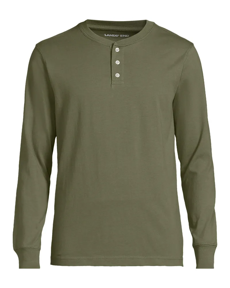 Lands' End Super-T Langarm-Henleyshirt, Classic Fit, Herren, GrÃ¶ÃŸe regular, GrÃ¼n, Baumwolle, by Grã¼n