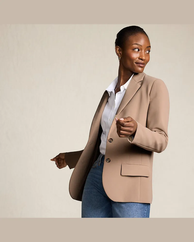 Lands' End Blazer aus Crêpe, Damen, Größe regular, Braun, Polyester, by Braun
