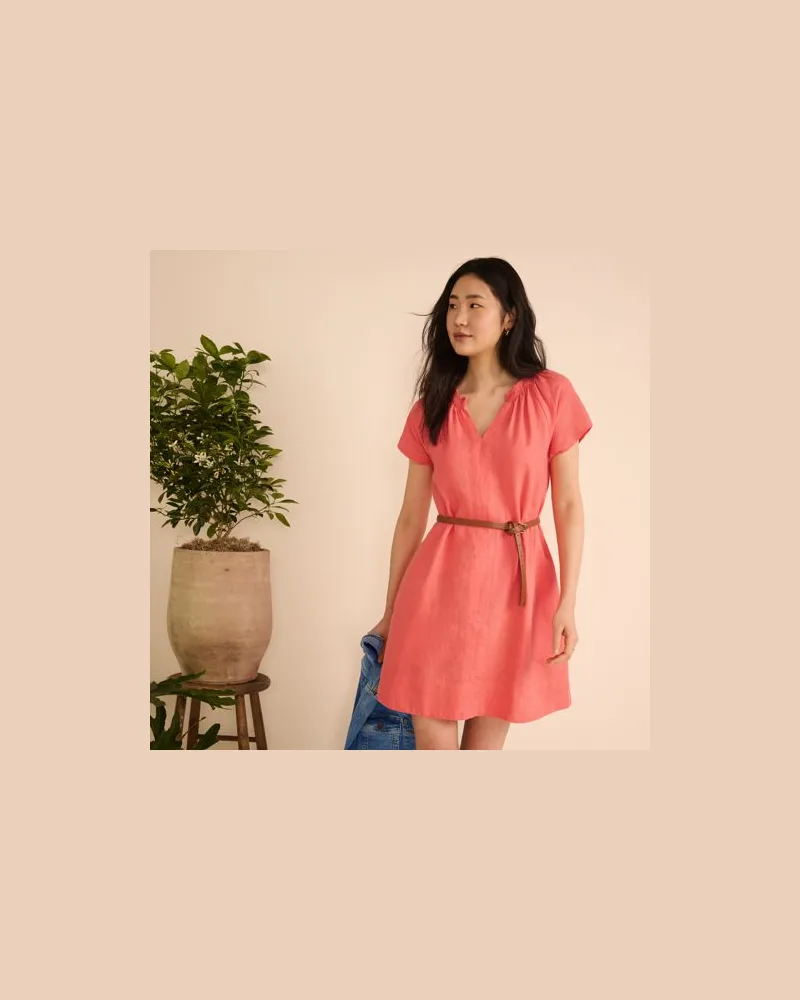 Lands' End Leinenkleid mit Smok-Ausschnitt, Damen, Größe regular, Orange, Leinen, by Orange