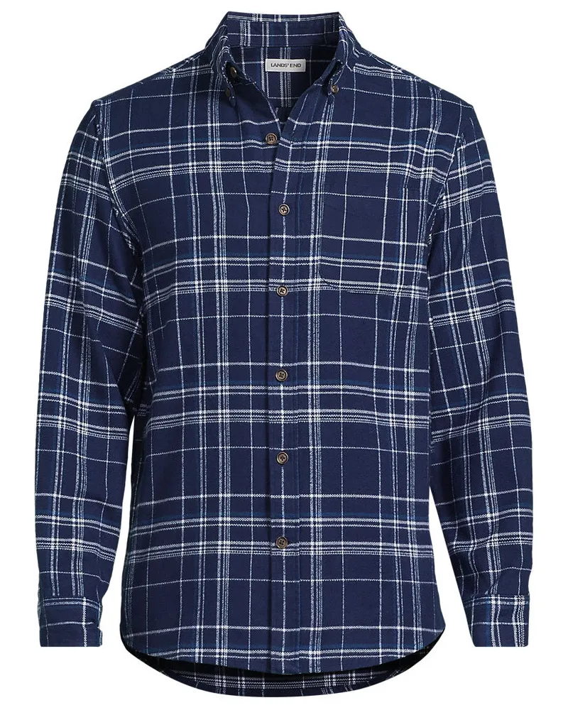 Lands' End Flanellhemd Flagship, Classic Fit, Herren, Größe regular, Blau, Baumwolle/Baumwoll-Mischung/Polyester-Mischung, by Blau