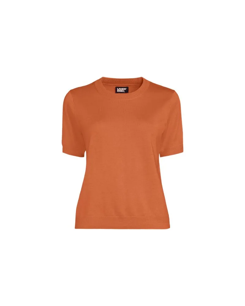 Lands' End Merinopullover mit kurzen Ärmeln, Damen, Größe regular, Braun, Wolle, by Braun