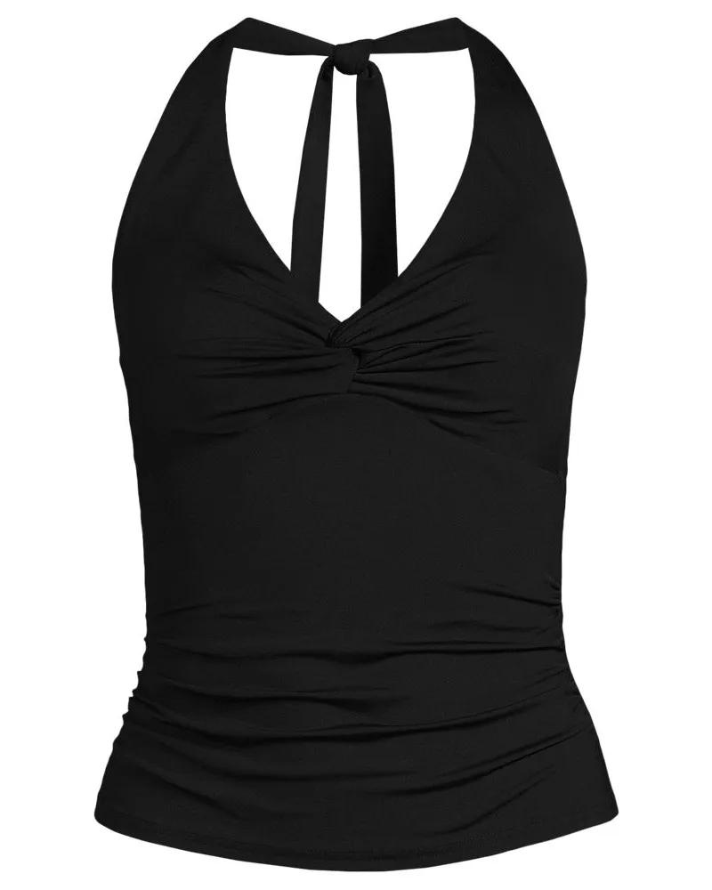 Lands' End Neckholder-Tankinitop, Damen, Größe plus, Schwarz, Nylon-Mischung, by Schwarz