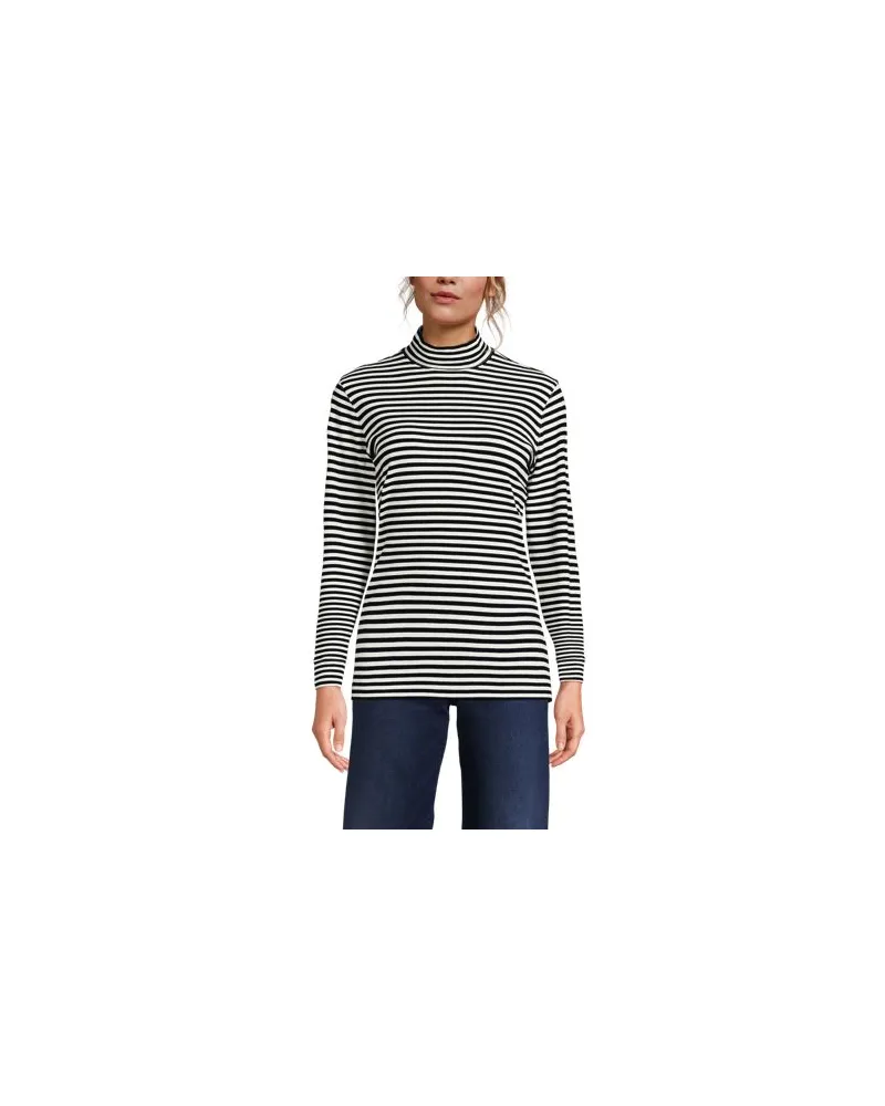 Lands' End Stehkragen-Shirt, Damen, Größe petite, Schwarz, Baumwolle, by Schwarz