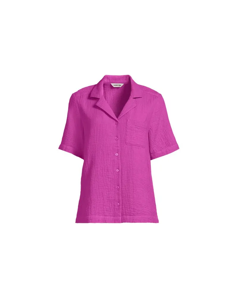 Lands' End Kurzärmelige Musselin-Bluse, Damen, Größe plus, Pink, Baumwolle, by Pink