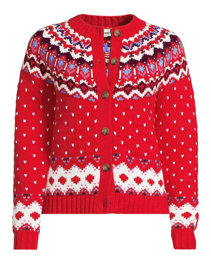 Lands' End Fair Isle Cardigan aus Baumwollmix, Damen, Größe plus, Rot, Polyacryl/Schurwolle/Baumwoll-Mischung, by Rot