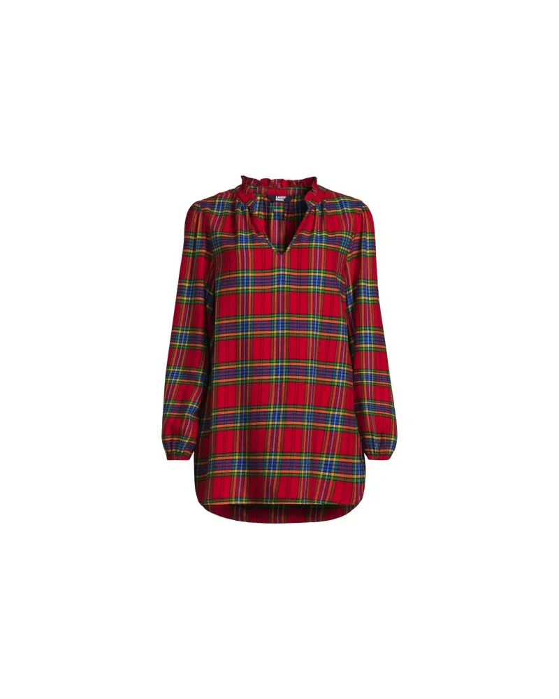 Lands' End Hemdbluse aus Flanell mit Rüschenkragen, Damen, Größe regular, Rot, Viskose/Baumwoll-Mischung/Viskose-Mischung, by Rot