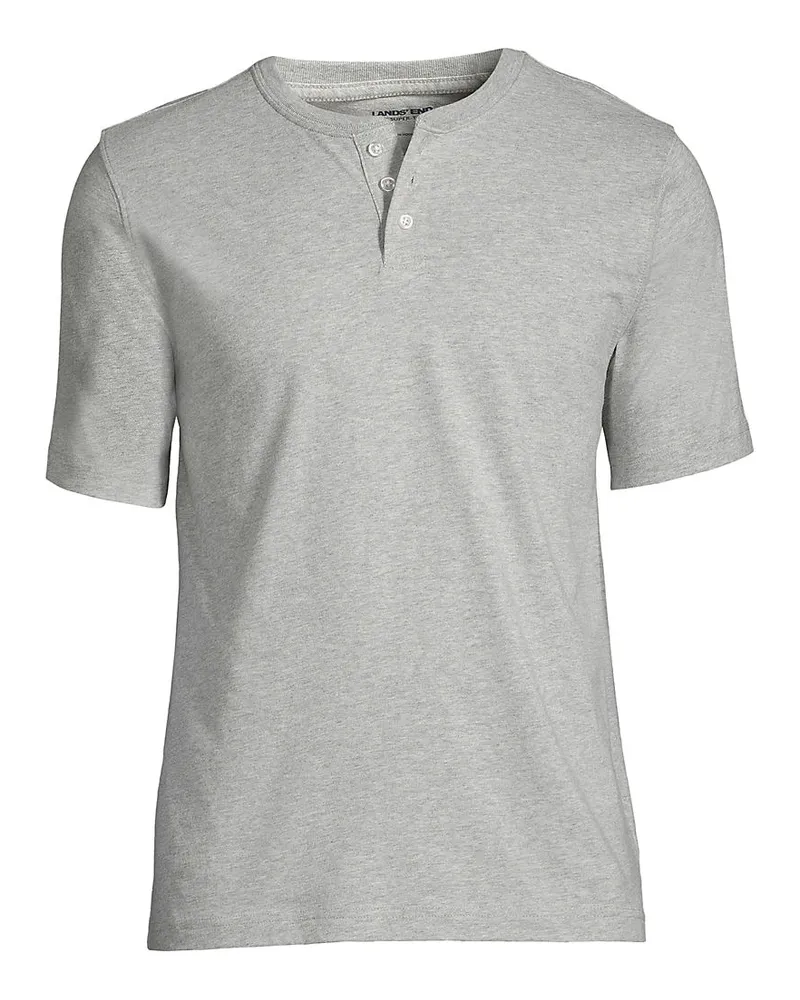 Lands' End Kurzarm-Super-T Henleyshirt, Herren, Größe regular, Grau, Baumwolle, by Grau