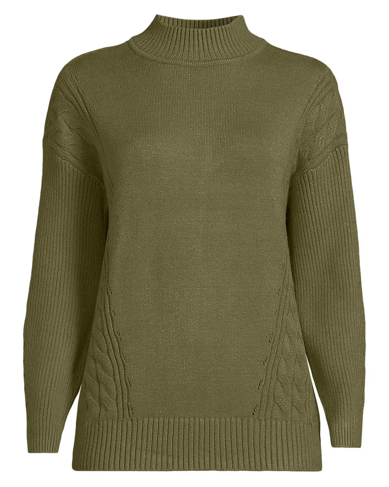 Lands' End Stehkragenpullover Silk Touch, Damen, Größe regular, Grün, Polyester/Nylon/Viskose, by Grün