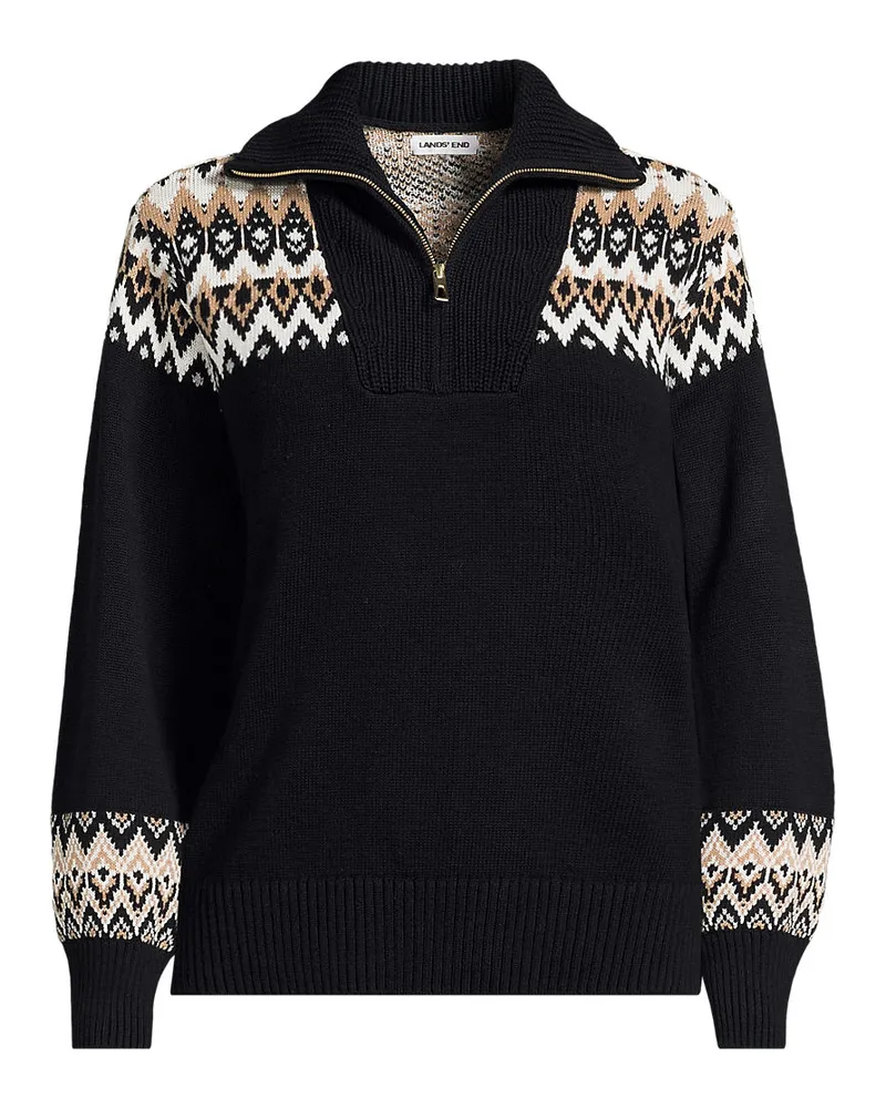 Lands' End Jacquard-Pullover Drifter Slim Fit mit Reißverschluss, Damen, Größe petite, Beige, Baumwolle, by Beige