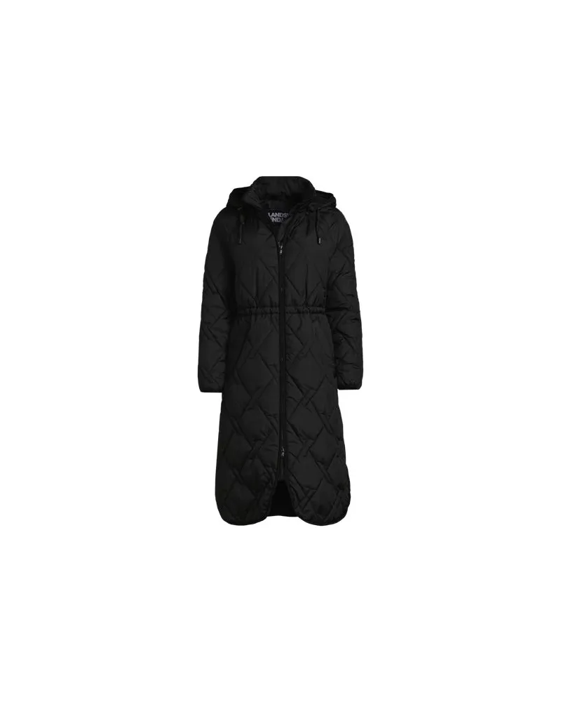 Lands' End Isolierter Steppmantel mit Kapuze, Damen, Größe regular, Schwarz, Polyester/Nylon, by Schwarz