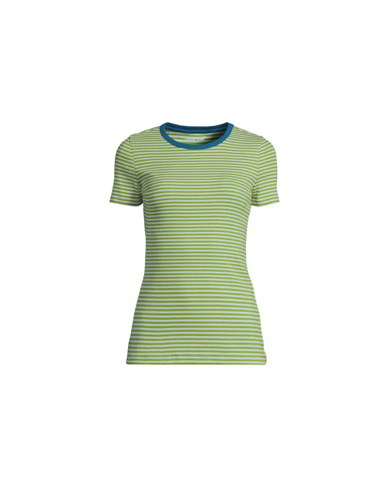 Lands' End Feinripp-Shirt mit Rundhalsausschnitt und kurzen Ärmeln, Damen, Größe plus, Blau, Baumwolle/Elasthan, by Blau