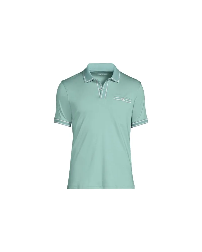 Lands' End Supima Poloshirt mit Brusttasche, Herren, Größe:52-54 regular, Blau, Baumwolle, by Blau