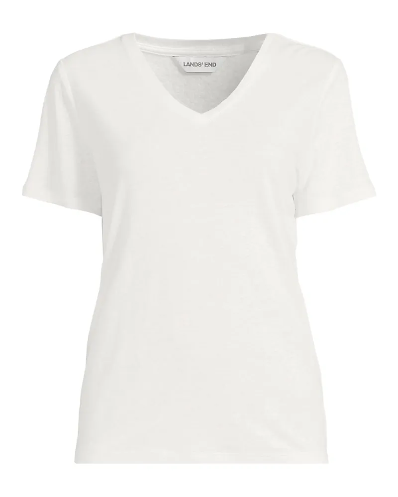 Lands' End Soft Flow Shirt aus Leinenmix mit V-Ausschnitt, Damen, Größe plus, Weiß, Leinen/Baumwolle Modal, by Weiß