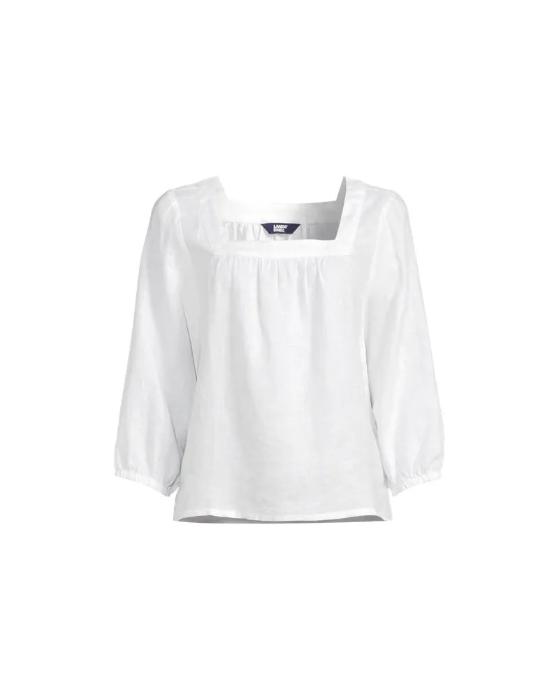 Lands' End Leinen-Bauernbluse mit 3/4-Ärmeln, Damen, Größe plus, Weiß, Leinen, by Weiß
