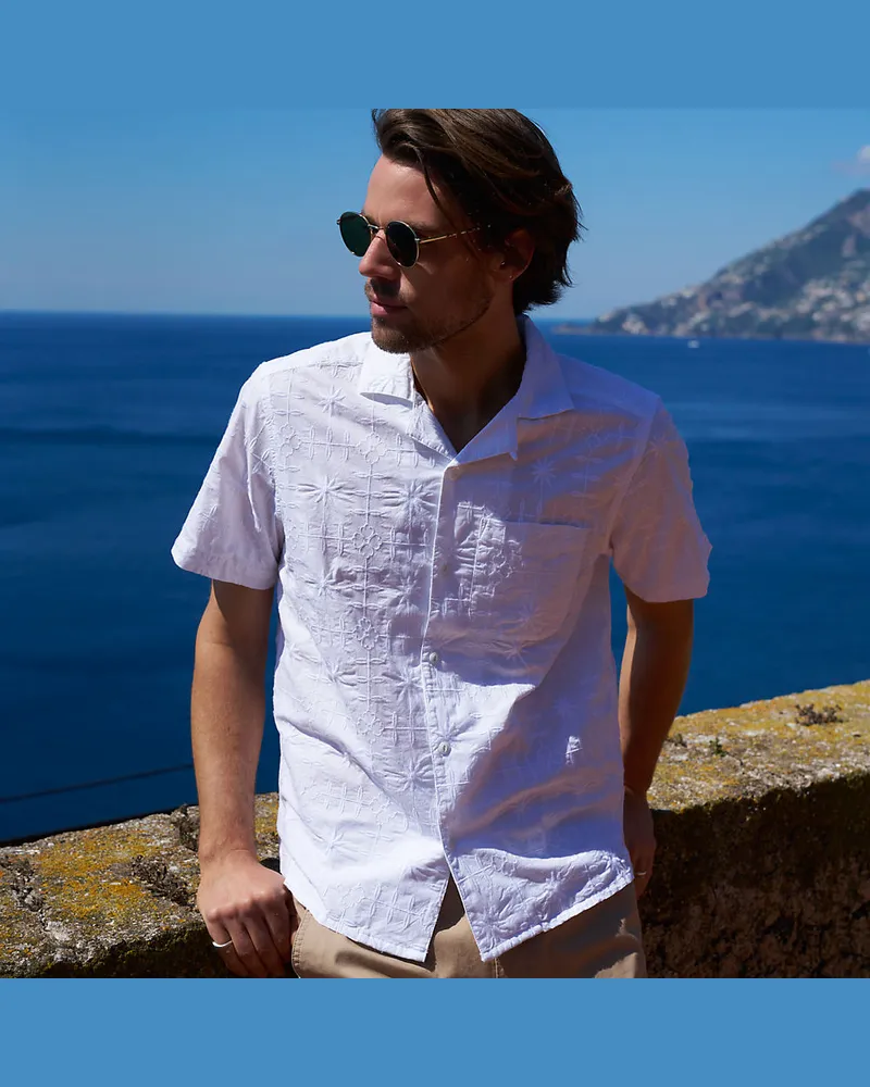 Lands' End Besticktes Popeline-Hemd, Herren, Größe regular, Weiß, Baumwolle, by Weiß