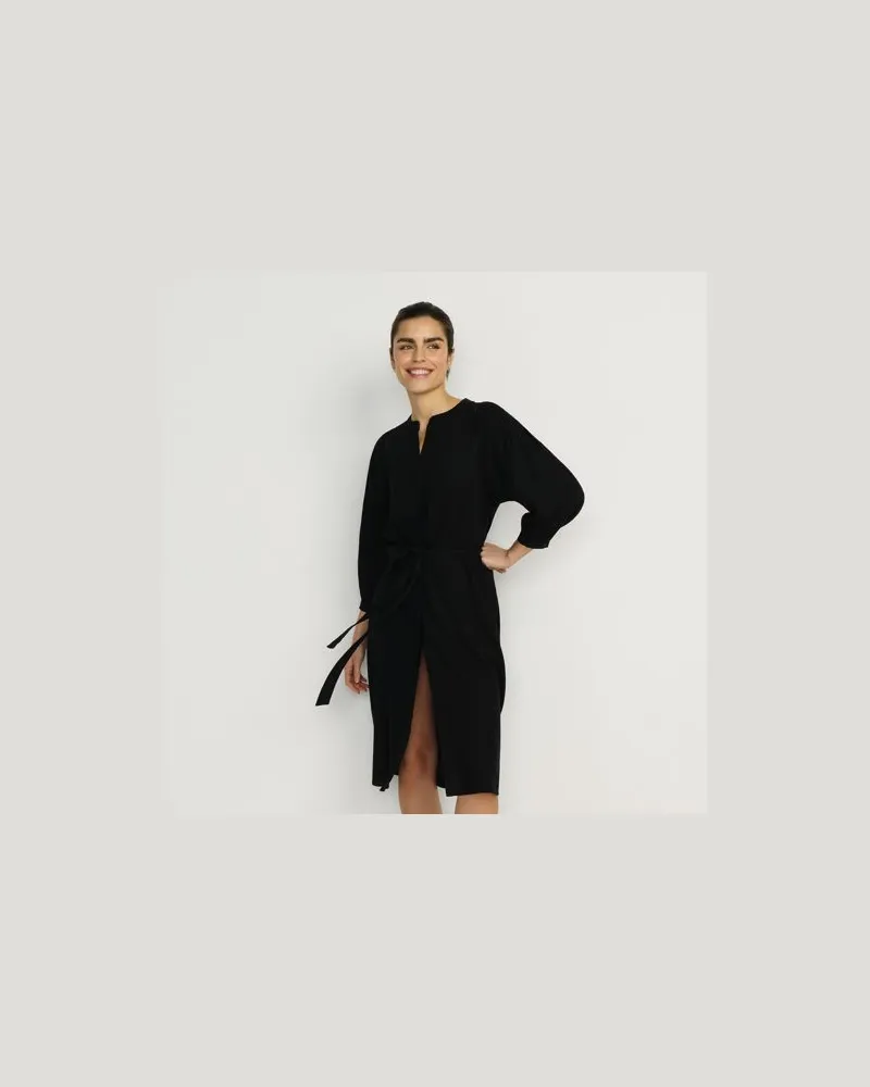 Lands' End Leinenmix-Kleid mit Ajourdetail, Damen, Größe regular, Schwarz, Leinen/Viskose, by Schwarz