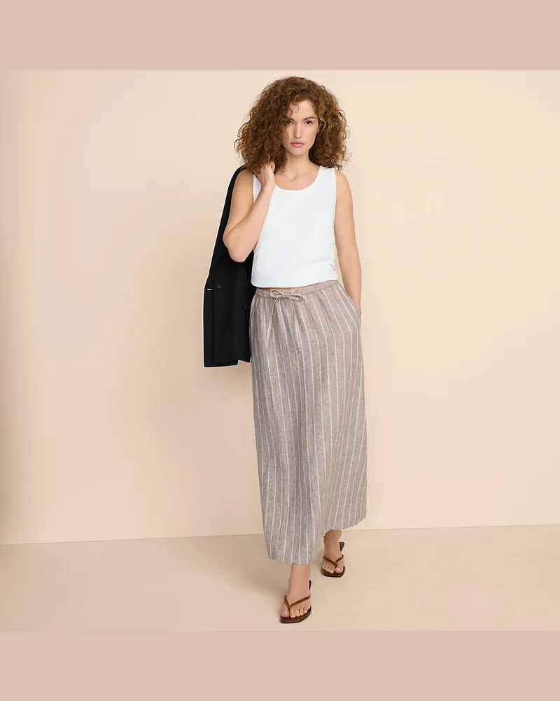 Lands' End Leinen-Midirock, Damen, Größe regular, Beige, Leinen, by Beige