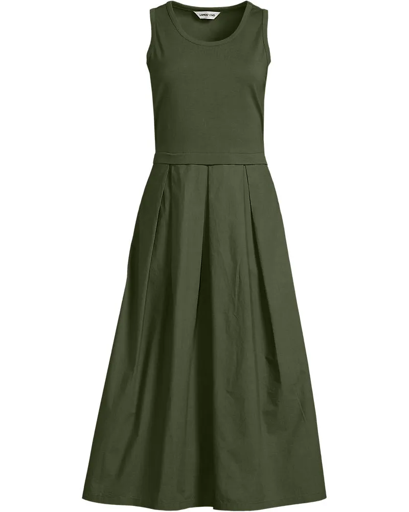 Lands' End Ausgestelltes ärmelloses Midikleid, Damen, Größe regular, Grün, Baumwolle/Baumwoll-Mischung, by Grün
