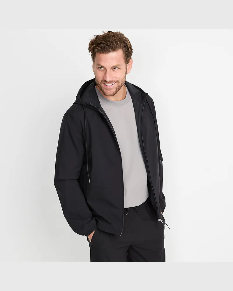 Lands' End Trekking-Kapuzenjacke, Herren, Größe regular, Schwarz, Polyester, by Schwarz