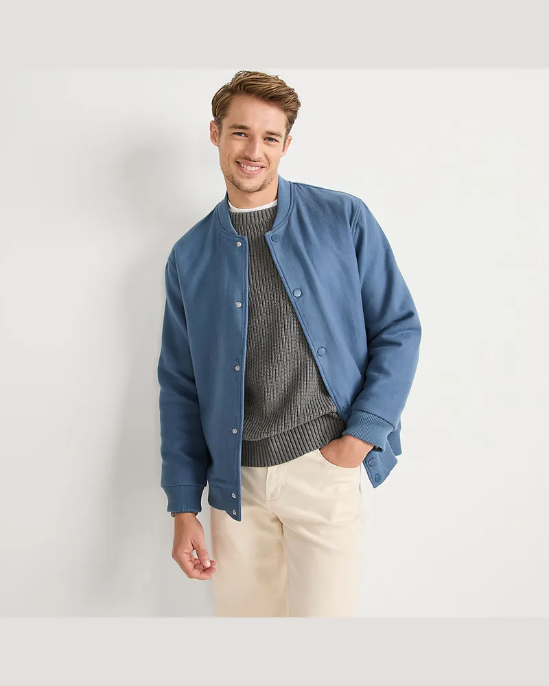 Lands' End Twill-Bomberjacke im College-Look, Herren, Größe regular, Blau, Baumwolle, by Blau