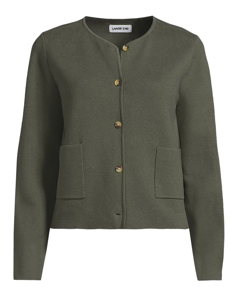 Lands' End Kragenloser Feinstrick-Blazer, Damen, Größe petite, Grün, Baumwolle, by Grün