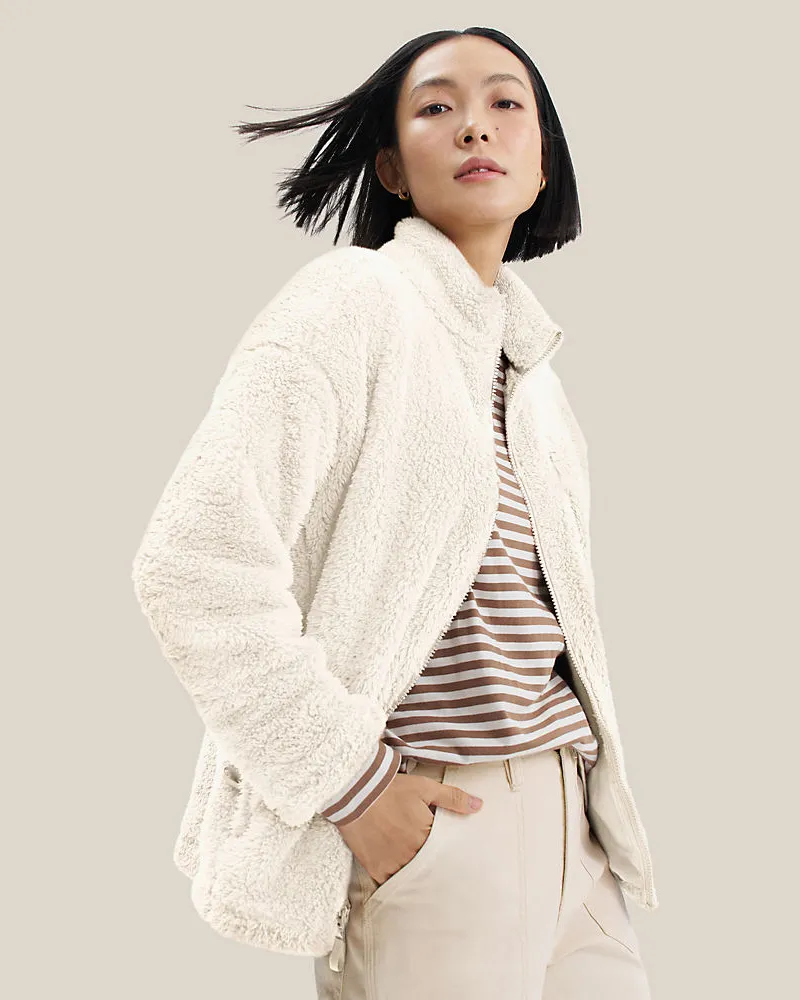 Lands' End Plüschfleece-Jacke, Damen, Größe regular, Weiß, Polyester, by Weiß