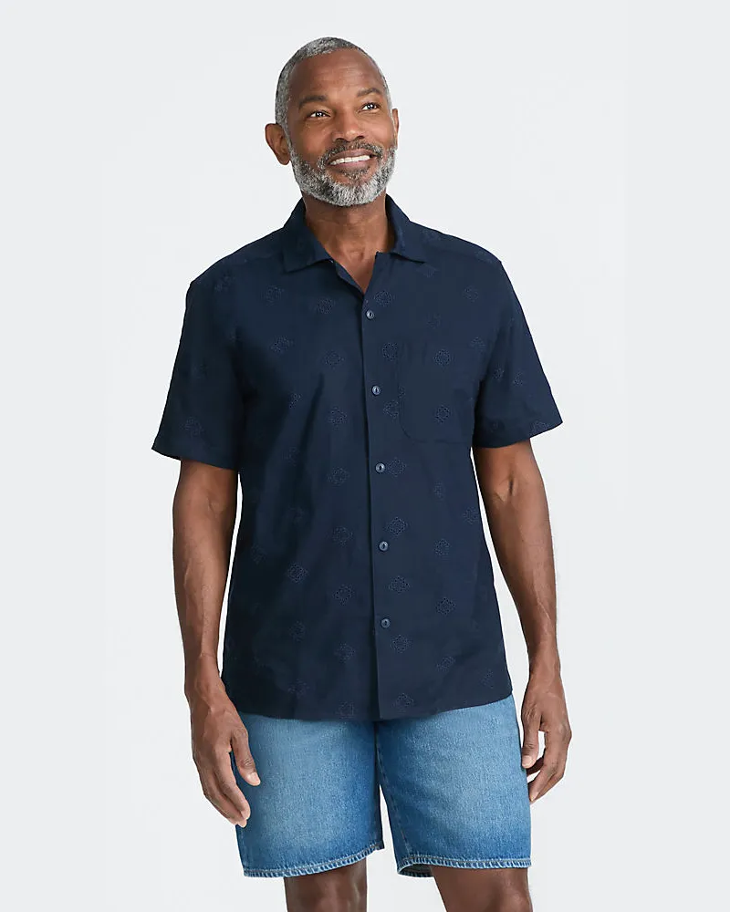 Lands' End Besticktes Popeline-Hemd, Herren, Größe regular, Blau, Baumwolle, by Blau