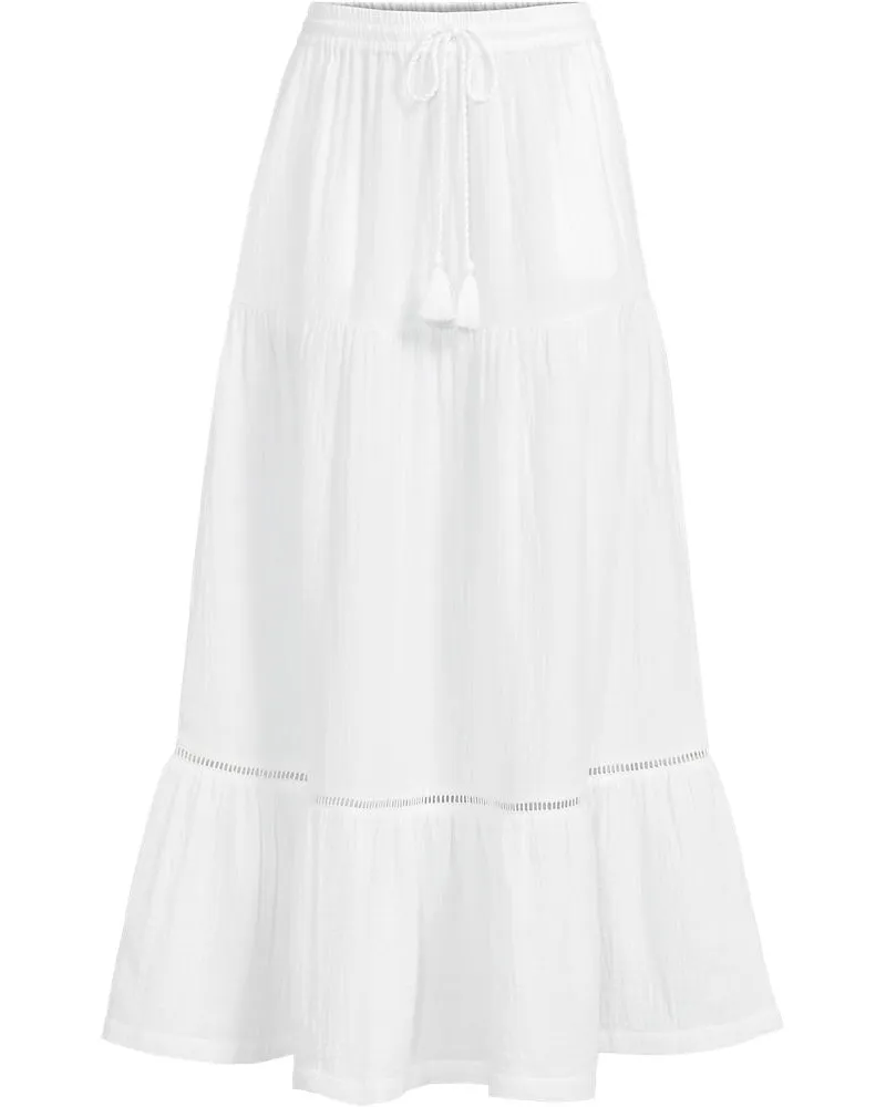 Lands' End Maxi-Stufenrock aus Musselin, Damen, Größe plus, Weiß, Baumwolle, by Weiß