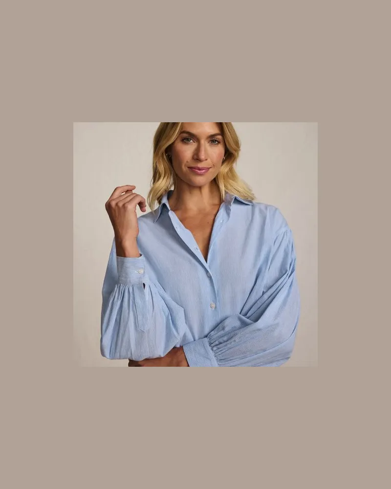 Lands' End Verkürztes Langarm-Hemd, Damen, Größe regular, Blau, Baumwolle, by Blau