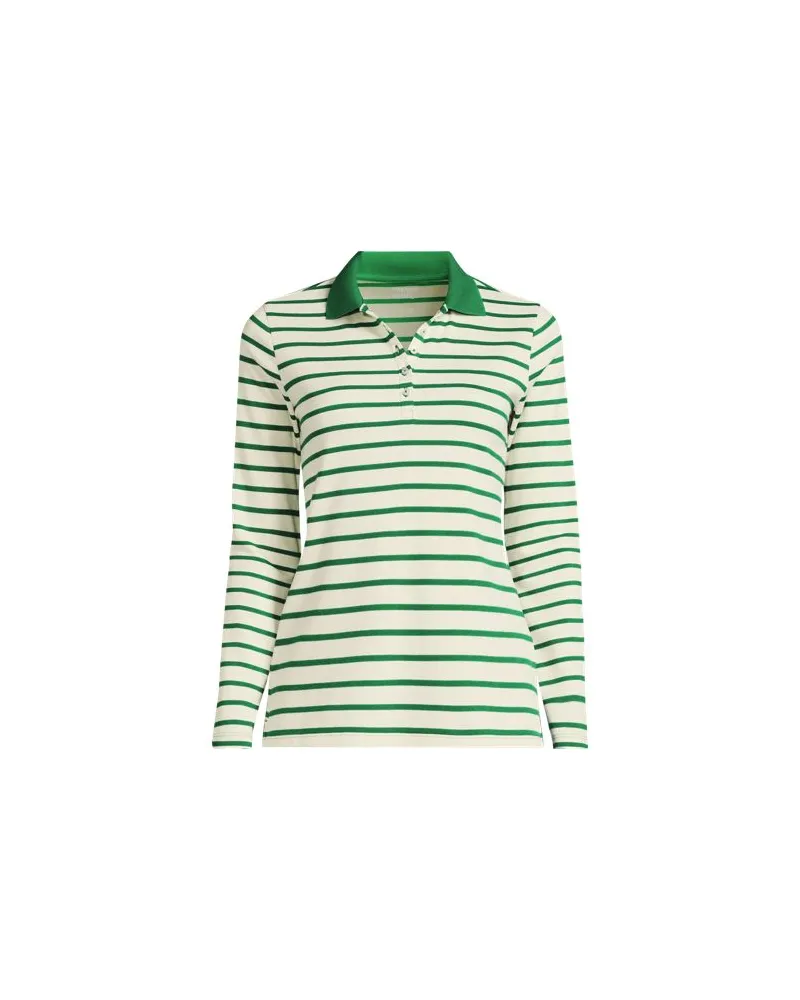Lands' End Supima-Poloshirt mit langen Ärmeln, Damen, Größe petite, Grün, Baumwolle, by Grün